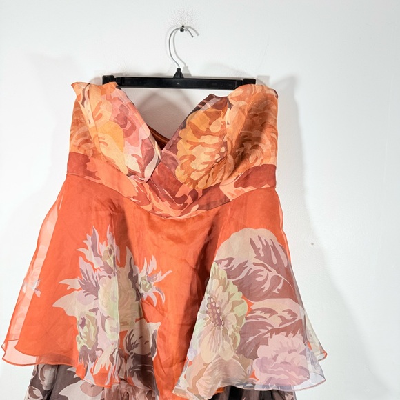 NWT Anthropologie Geisha Designs Martina Brown Floral Tiered Strapless Dress 1X - Picture 6 of 16